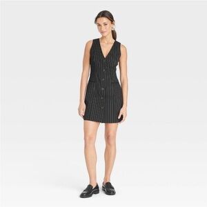Women's Tailored Mini Vest Dress - A New Day™ Black Pinstripe new